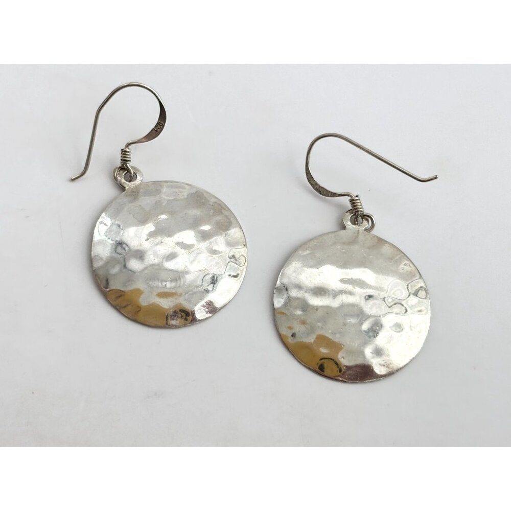 Thai made Round Minimalist Hammered Vintage Sterling Silver 925 Earrings - Picture 12 of 13